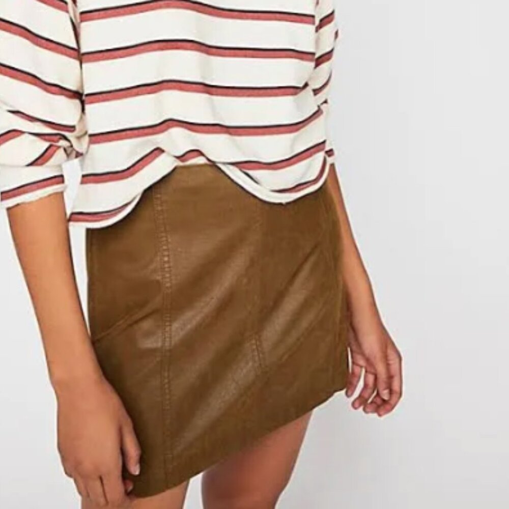 Free People "Vegan Suede" Mini Skirt Cognac Brown